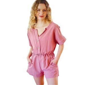 Pink V Neck Dolman Sleeve Plus Size Romper 1X